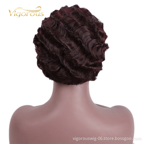 Vigorous Good Quality Finger Deep Wave Pixie Cut Red for Black Women Short Synthetic Wigs Wholesale Price